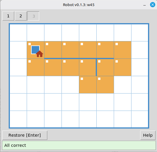 Robot window with success state: all environments completed for task w45.